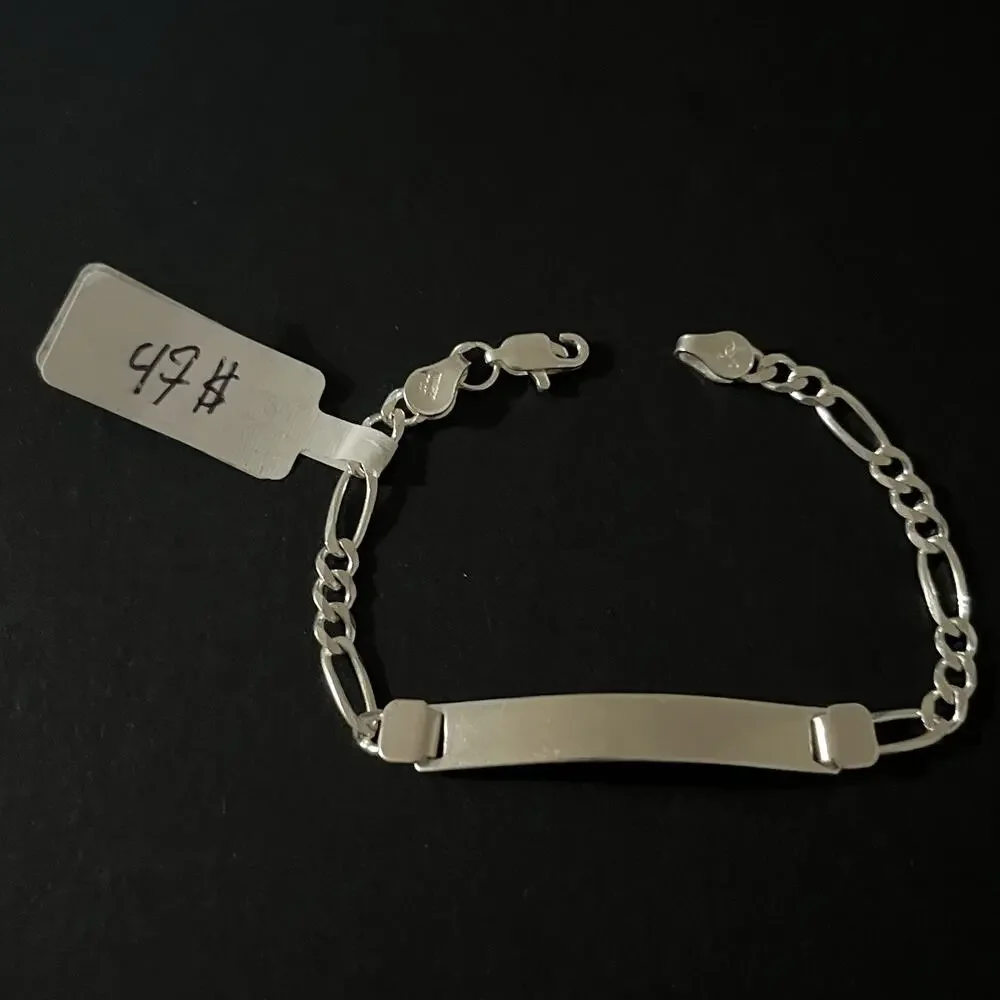 Esclava fígaro con plaquita de plata 925,Silver 925 Bracelet - 7 Inch